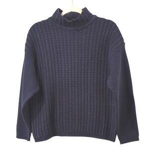 Vintage Fisherman Sweater Navy 100% Cotton size Small Mock Neck